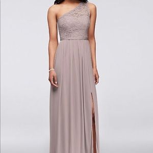 Long one shoulder lace bridesmaid dress
